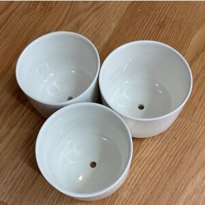 Set of 3 White Ceramic Small Plant Pots Pots Planters Drainage Hole